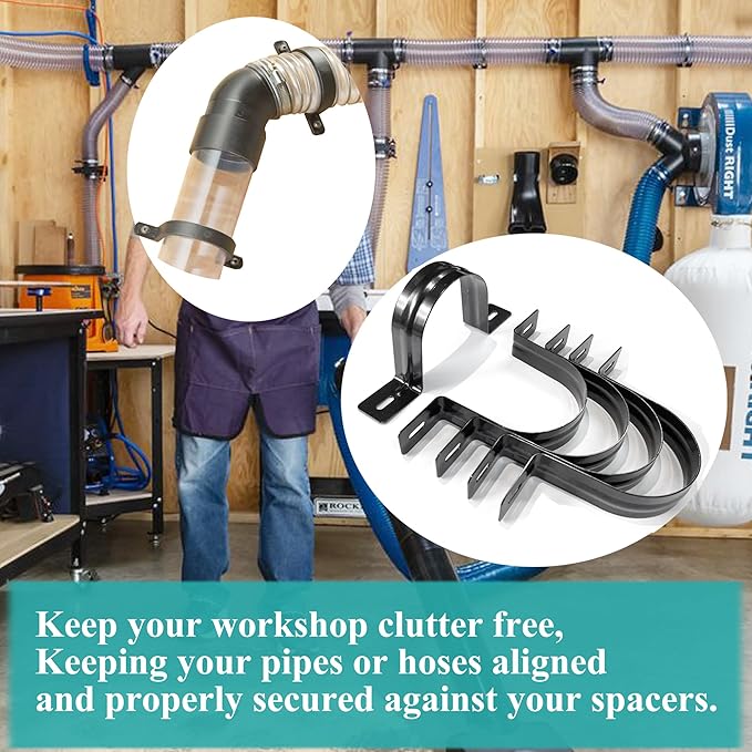 Dust Collection Hose and Pipe Holder Adjustable Hangers Bracket, Don’t Broken Like Plastic After Long Time, Durable Spray Iron, 5 PCS (Black, 4 Inch)