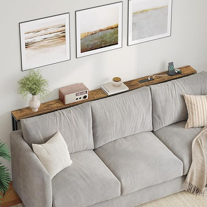 78.7" Narrow Console Table with Adjustable Height (27.6"-35.4"), L Shaped Sofa Table Narrow Long, Skinny Behind Couch Table with USB-C Ports, 5.9" Wide Sofa Side Table, Rustic Brown CT29UBR