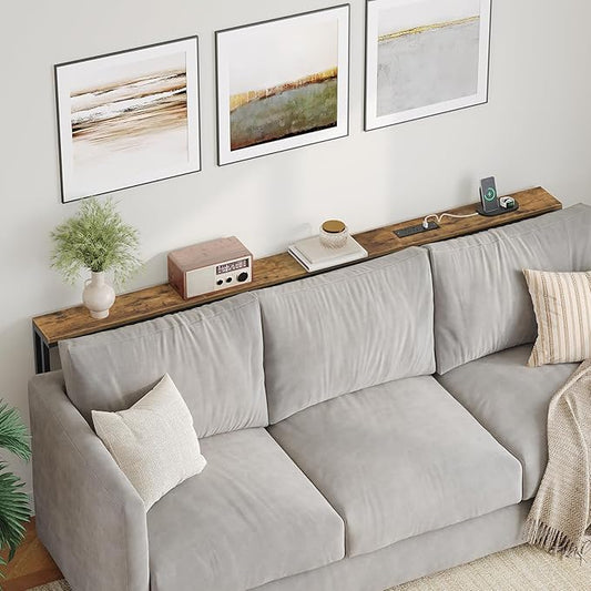 78.7" Narrow Console Table with Adjustable Height (27.6"-35.4"), L Shaped Sofa Table Narrow Long, Skinny Behind Couch Table with USB-C Ports, 5.9" Wide Sofa Side Table, Rustic Brown CT29UBR