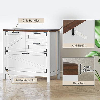 HOMCOM 4 Drawer File Cabinet, Farmhouse Lateral Filing Cabinet with Adjustable Hanging Rails for Letter/A4/Legal Size Files, Printer Stand for Home Office, White