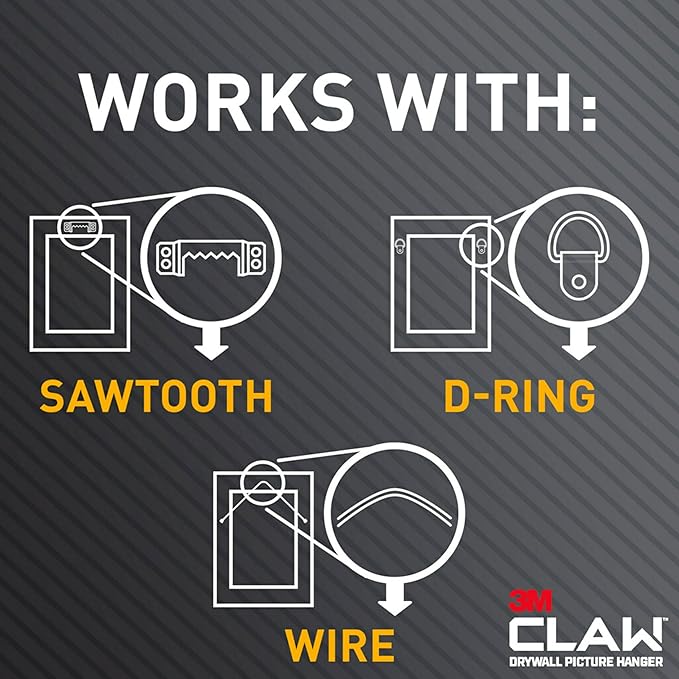 Command and 3M Claw Picture Hanging Kit, 10 lb Medium Picture Hanging Strips 8 Pairs (16 Strips) and 45, 25, & 15 lb 3M Claw Picture Hangers, Hanging Picture Frames for Home Decor and Room Decor