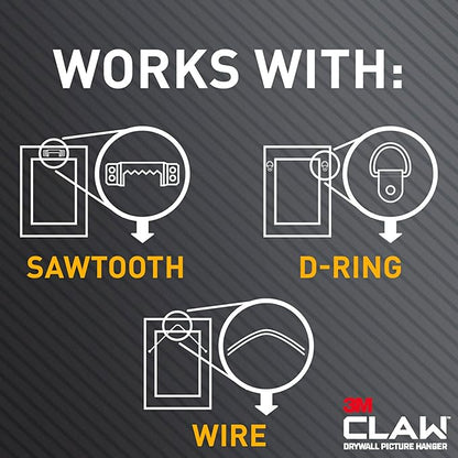 Command and 3M Claw Picture Hanging Kit, 10 lb Medium Picture Hanging Strips 8 Pairs (16 Strips) and 45, 25, & 15 lb 3M Claw Picture Hangers, Hanging Picture Frames for Home Decor and Room Decor