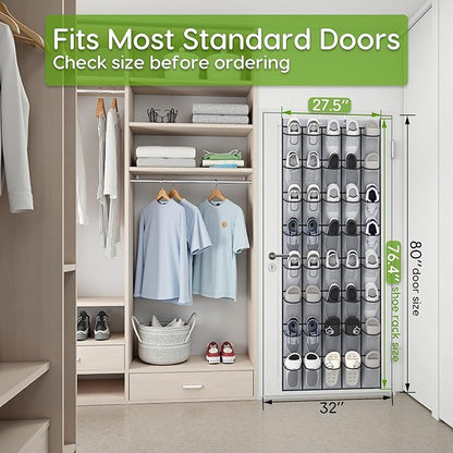 Unjumbly Over the Door Shoe Organizer with 40 Large Breathable Mesh Pockets, Space Saving Shoe Holder, Hanging Shoe Rack for Entryway Bedroom Closet Storage (Grey, 80 Pockets)