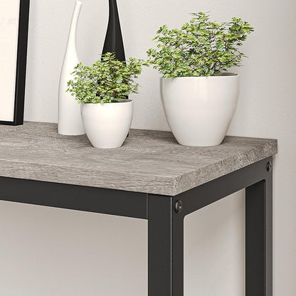 BOFENG Narrow Console Table with Outlet,Thin Sofa Table with Charging Station,41.5 Inch Small Entryway Table,for Hallway,Bedroom,Living Room,Foyer,Grey