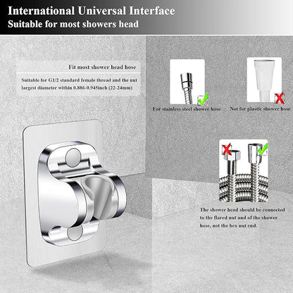 Shower Head Holder Shower Wand Holder Wall Mount Adhesive Adjustable Handheld Shower Holder No Drilling Shower Head Bracket, Silver