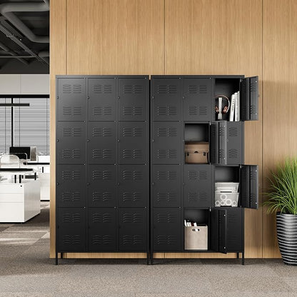 Letaya Metal Lockers for Employees-12 Door Storage Locker with Shelves and Lockable Steel Cabinet for School,Gym,Office,Staff (Black, 12 Door)