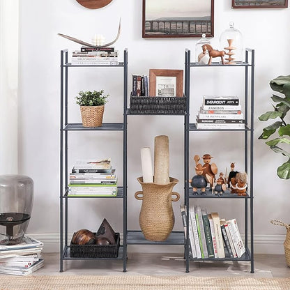 SONGMICS 5-Tier Storage Rack, Bathroom Shelf, Extendable Plant Stand with Adjustable Shelf, for Bathroom, Living Room, Balcony, Kitchen, Black UBSC35BK, 11.8 x 15 x 50.4 Inches