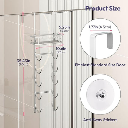 SWTYMIKI Over The Door Towel Rack - 6 Tier Towel Racks for Bathroom Wall Mounted, Towel Holder with Shelf, Hanging Rolled Towel Storage Organizer for Small Bathroom, Camper, RV, Sliver