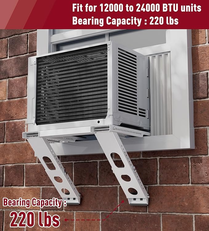 LEOPO Air Conditioner Support Bracket,Fits Single & Double-Hung Windows,Heavy Duty Steel, Holds Up to 220lbs, for 12000-24000 BTU Units