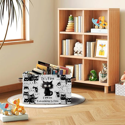 Black Cat Rectangle Storage Basket - Cat Themed Collection Collapsible Storage Baskets with Handles - Cute Cats Toy Bins - Black Cats Pattern Storages Bin for Kids Clothes, Gifts, Books, Toys