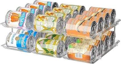 Attelite Can Organizer for Pantry, 3 Sets 2Tiers Can Storage Organizer Pantry, Soda Can Organizer for Fridge 24 Cans Rack Automatic Rolling Stackable Canned Food Organizer,Clear