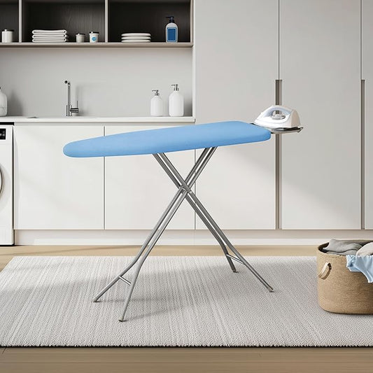 Yaheetech Foldable Ironing Board, Heavy Duty Iron Board with 9 Adjustable Heights, 4 Layer Cover and Safety Iron Rest, 52X14 Compact and Space Save Iron Board for Home Laundry Room Use, Blue