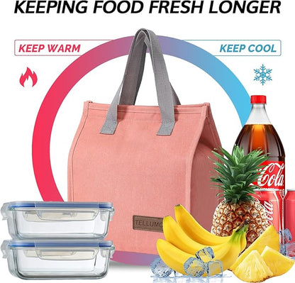 TELLUMO Lunch bag, Insulated Lunch Bag for Women Men Large Lunch Box Container Reusable Leakproof Tote for Office, Work, School, Beach or Travel (Pink)