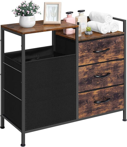 Laundry Hamper with Top Shelf, Laundry Basket Organizer with 1 Large Removable Dirty Clothes Bag & 3 Pull-Out Cloth Drawer, Dirty Clothes Hamper Organizer for Laundry Room Bathroom and Dorm