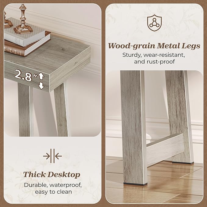 Huuger Entryway Console Table with Charging Station, USB-C Port, 39.4 Inch Sofa Table with Metal Legs, Entry Hallway Table with Thicker Desktop, Modern Behind Couch Table, Grey