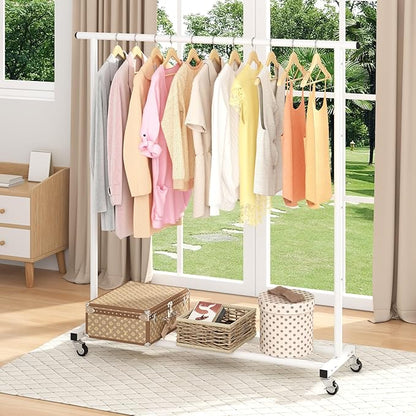 Buzowruil Metal Rolling Clothing Rack Adjustable Freestanding Garment Organizer with Wheels, Space-Saving Design for Home, Closet, Office, or Retail, White