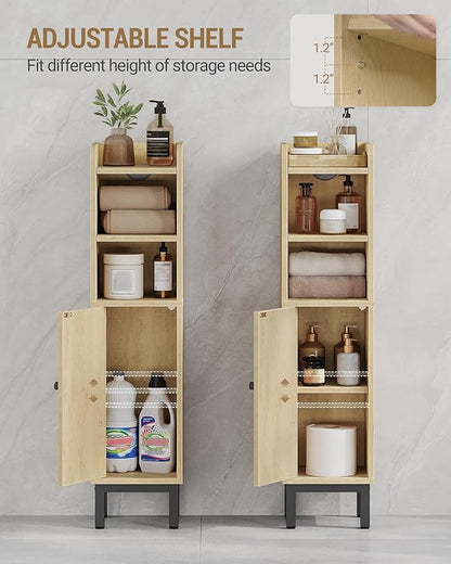 Bathroom Storage Cabinet, Small Corner Floor Cabinet with Door and Shelves, Narrow Toilet Paper Holder, Bathroom Organizer with Adjustable Shelf, for Small Spaces, Yellow BC08202B