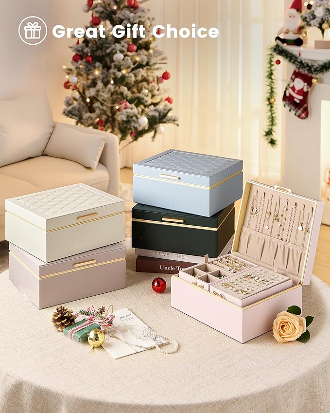 Lolalet Jewelry Box Organizer for Women Girls, 2 Layer Jewelry Organizers and Storage for Necklace Earrings Rings Bracelets, Large Jewellery Holder Case Birthday Valentine Gifts -HazePurple
