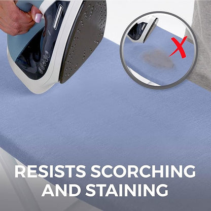 HOME GENIE Ironing Board Cover, Extra Thick Padding, Scorch Resistant Silicone Coating, 15x54 Full Size, Elastic Edge Heavy Duty Iron Pad Covers Standard Boards, Hook and Loop Fastener Strap, Blue