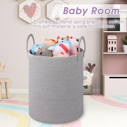 Large Laundry Basket,Laundry Hamper,15''x18'' Cotton Rope Storage Basket with Handles,Baby Hamper,Nursery Blanket Storage Living Room,Toy Basket,Kids Laundry Basket(Light Gray)