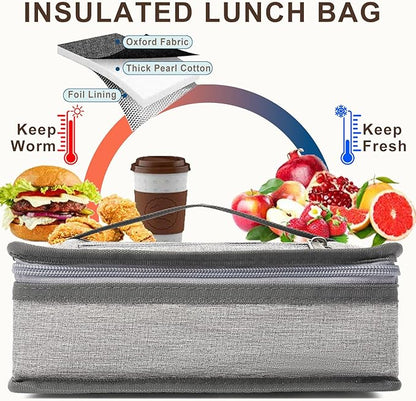 FlowFly Small Insulated Lunch box Portable Soft Bag Mini Cooler Thermal Meal Tote Kit with Handle for Work & School, Heather Grey