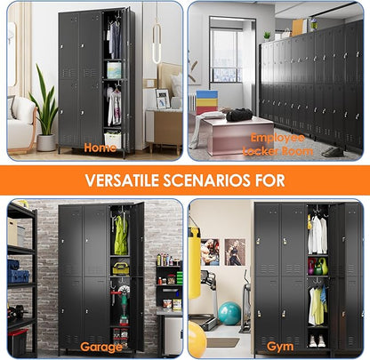 Aobabo Upgrade Metal Storage Locker for Employees, 6 Doors Steel Storage Locker with 18 Hooks for Office Gym School, Industrial Storage with 6 Shelves, Assembly Required, Black