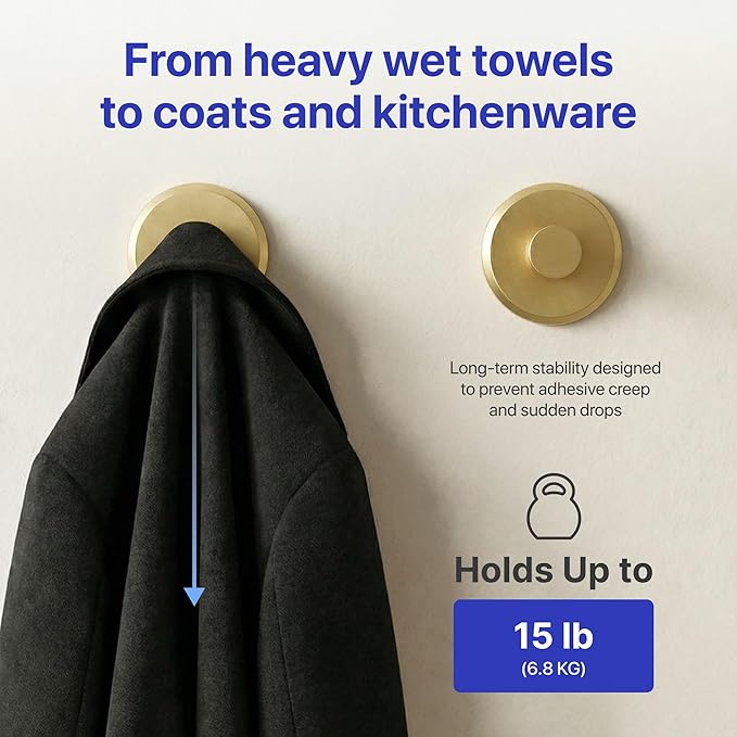 HOME SO Suction Cup Hooks for Shower & Bathroom Towel Holder 2-Pack – Suction Cups Hooks for Hanging Towels, Robes, & Coats - Tiles, Glass Door or Mirror – Shower Hooks & Towel Hooks Organizer - Gold