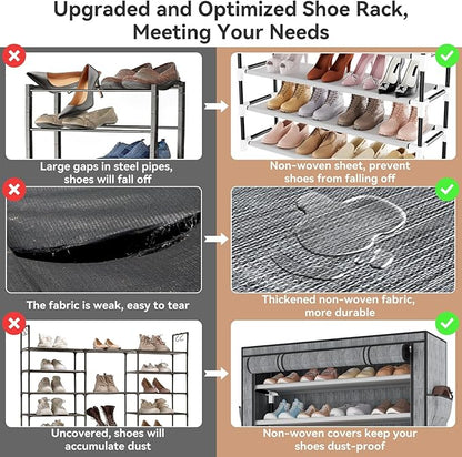 Shoe Rack with Covers 10 Tier Tall Shoe Rack Organizer Large Capacity Shoe Shelf Storage 40 Pairs Space Saving Free Standing Shoe Storage Organizer for Closet, Entryway, Dorm, Printing
