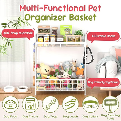 Indestructible Large Dog Toy basket, Toy Box for Dogs,Pet Toys Bin Dog Metal Wire Basket for Toys, Food Storage, Storage Organizer Chest Storage, Toy Box for Living Room Area (White)