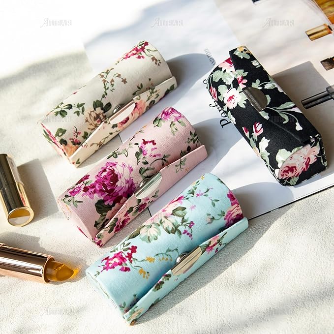 AUEAR, 4 Pack Floral Lipstick Case with Mirror for Purse Travel Holder