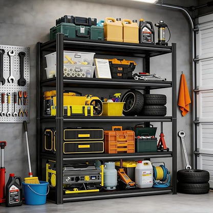 72" H Metal Garage Shelving Unit 3000LBS Heavy Duty Storage Shelves 5 Tier Adjustable Metal Shelf for Garage Kitchen Warehouse Pantry Basement, 72" H*36" W*14" D, Black