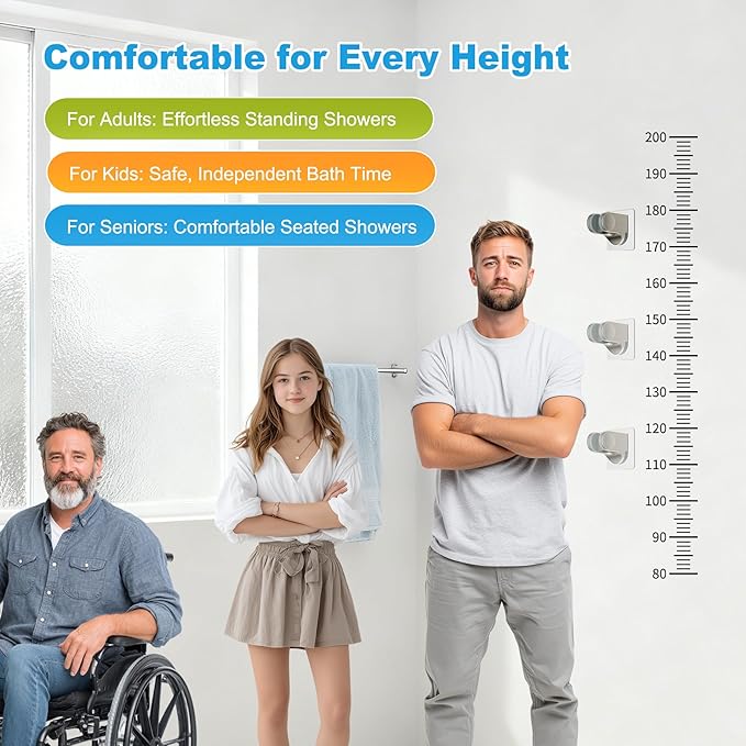 Hibbent 2 Pack Shower Head Holder, Strong Adhesive and Waterproof Handheld Shower Holder, Height Adjustable Wand Bracket, Wall Mount, No Drilling, Brushed Nickle