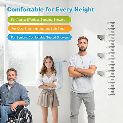 Hibbent Showerhead Holder, Strong Adhesive and Waterproof Handheld Shower Holder & Bracket, Height Adjustable Shower Wand Holder, Wall Mount, No Drilling, Brushed Nickle