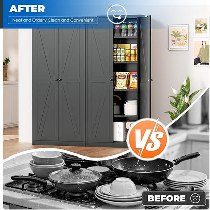 INTERGRAET 63" H Pantry Cabinet, Metal Kitchen Pantry Cabinets with 2 Doors and 4 Shelves, Farmhouse Food Storage Cabinets, Large Pantry Cabinets for Home,Kitchen,Living Room/Dining