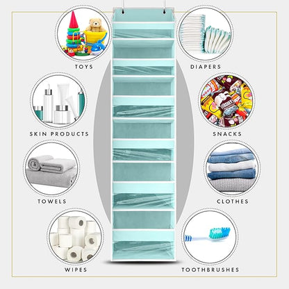 HOMELUX THEORY UPGRADED 6 Tiers Over The Door Organizer Hanging - 100D EXTRA THICK & 50lbs HUGE CAPACITY, 12 Side Mesh Pockets Over The Door Shoe Organizer, Hanging Closet Organizer (Baby Blue, 1pc)