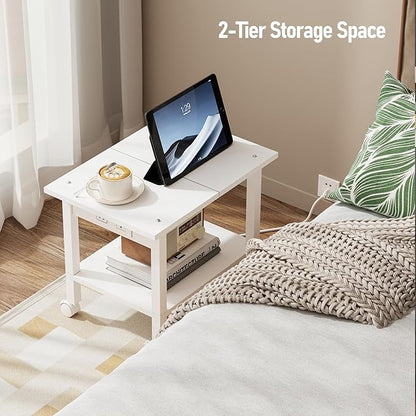TUTOTAK 2 Tier Printer Stand, Rolling Printer Cart with Power Outlets and USB Ports, Mobile Printer Table with Wheels, for Under Desk, Office, Home, White PS01BW001P