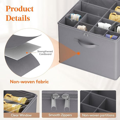 Lifewit Shoe Storage Organizer for Closet, Fabric Large Shoe Box Storage Containers with Clear Cover, Foldable Bins for Boots Heels Sneakers Fits 24-32 Pairs (Each 12-16 Pairs) 2 Pack Gray