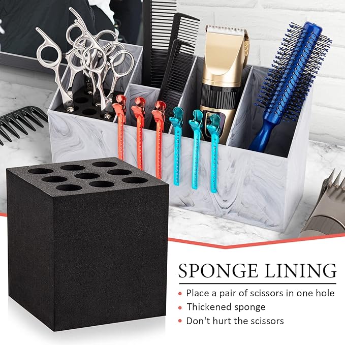 Noverlife Salon Shear Holder, Large Marble Pattern Hair Stylist Shears Rack Neat Desk Organizer, Professional Barber Scissor Holder Pet Grooming Storage Box Container Case for Clippers Combs Clips
