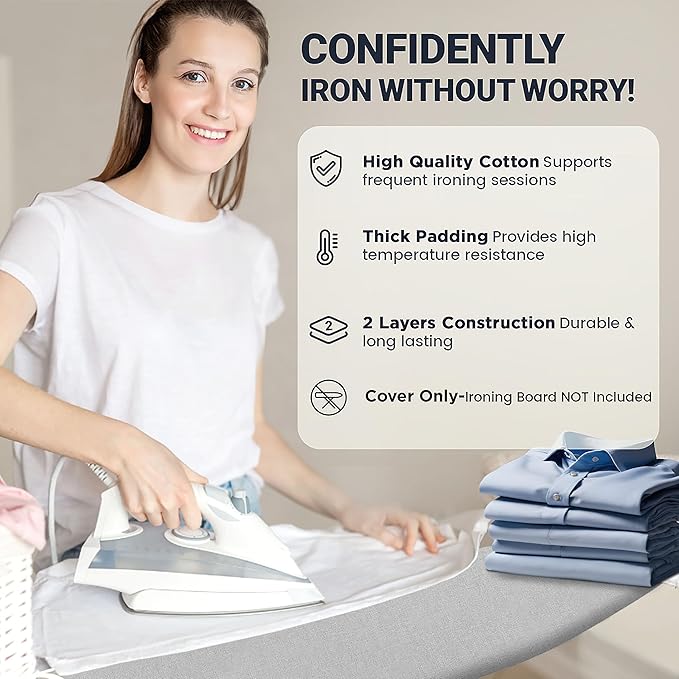 Small Ironing Board Cover and Pad 12"x32" Small Iron Board Cover with Padding,Tabletop Mini Ironing Board Cover and Pad Small Size, Cotton Canvas, Heat Resistant, Drawstring Gray