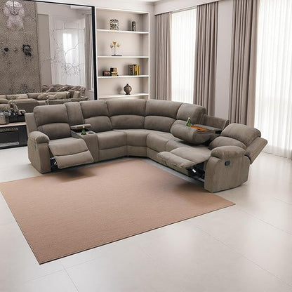 Living Room Furniture Sets, 3 Pieces Reclining Sectional Sofa Set with Cup Holders, Brown Corduroy Recliner Sectional Sofa Set with Storage Console Reclining Couches for Living Room, Bedroom