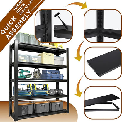 71"H Garage Shelving-5 Tier Garage Storage Shelves,Adjustable Heavy Duty Metal Shelving Unit and Storage Large Rack,Utility Steel Shelf For Warehouse Industrial Pantry Basement Organizers 71"x35"x12"