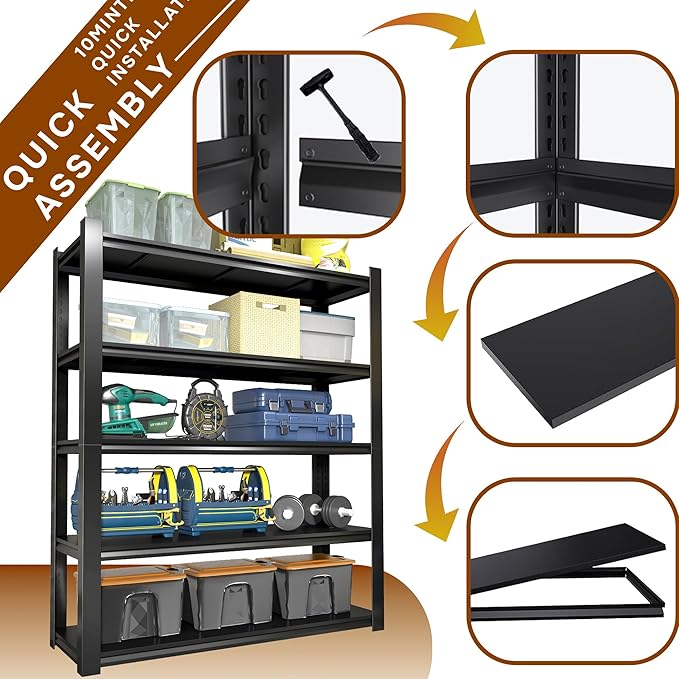 Garage Shelving Unit,88"*47"*24"Thickened Metal Shelving Units for Garage Storage Shelves Adjustable Shelves,5 Tier Industrial Shelving Shelf Metal Shelves for Storage for Warehouse Basement