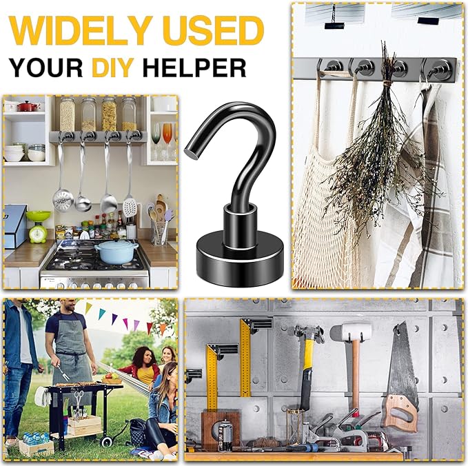 DIYMAG Magnetic Hooks, 30lbs+ Magnet Hook 2026 Cruise Cabin Ship Essentials Heavy Duty Strong Magnets Refrigerator Fridge Hanging for Classroom Beach Vacation Kitchen Grills Home 6 Pack (Black)