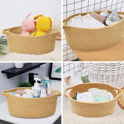 ABenkle Small Basket with Gift Bags and Ribbons, Empty Gift Baskets for Mother's Day, Decorative Boho Rope Woven Nursery Storage Organizer Toy Baskets with Handle for Baby Showers, 12"X 8" X 5"