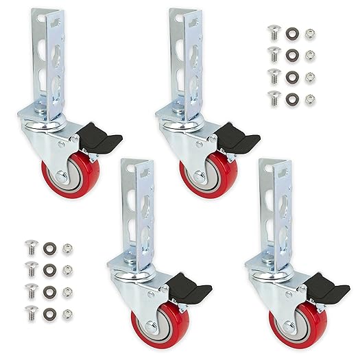 4pc - Storage Rack Caster Wheels (Adapts to Boltless Self Locking Shelving Racks) (3" (500 lb. Max Total Capacity))