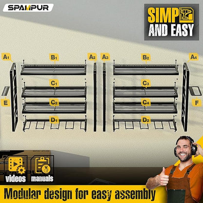 Power Tool Organizer, 15 Min Quick Assembly & Max 420lbs load by Heavy Duty Metal, 4 shelves 8 Slots for Cordless Drill in Garage/Workshop/Pegboard/Shed Suitable for Father's Day