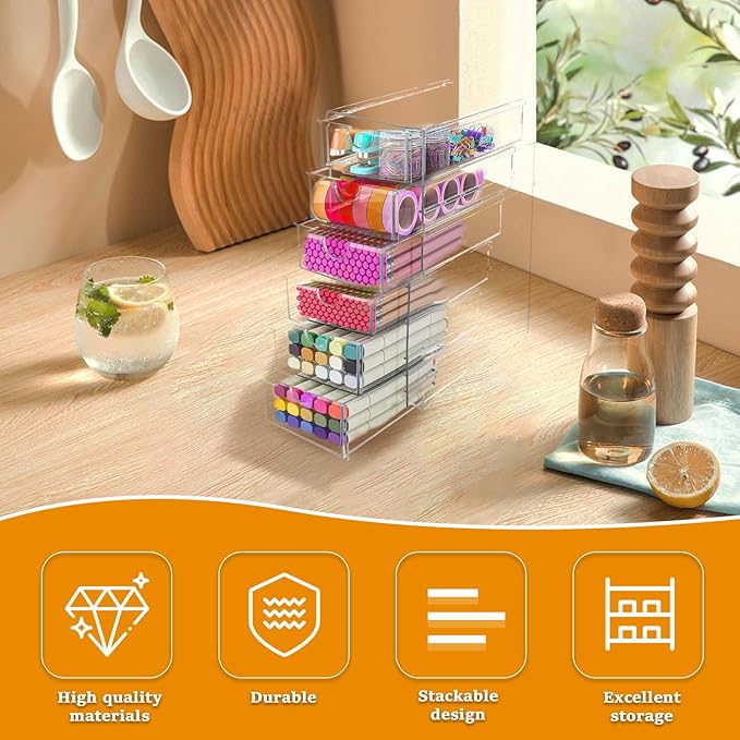 Makeup Organizer, Desk Organizer, Drawer Organizer Makeup Hair Accessories Organizer with 5/6 Sliding Drawers Large Capacity Drawer Storage for Cosmetic Jewelry Pen Stationary (6 layers)