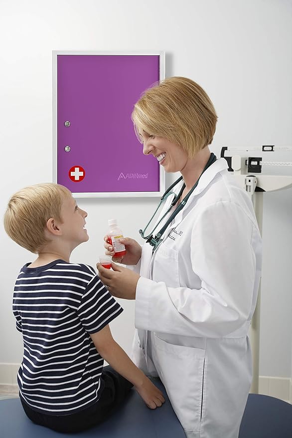 AdirMed Locking Medicine Cabinet Wall Mounted First Aid Cabinet with Lock, Lockable Wall Medicine Cabinet with Dual Lock and Dual Keys, 21" H x 16" W x 6" D, Purple