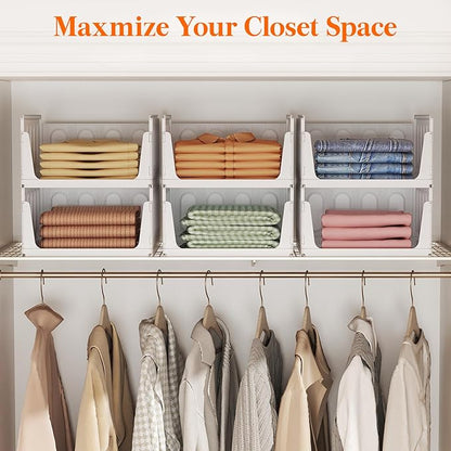 Lifewit 6 Pack Stackable Closet Organizers and Storage Basket for Clothes, Plastic Sweater Storage Bins for Wardrobe, Multifunctional Pants Organizer for RV, Pantry, Bathroom, Kitchen, Dorm, 24L