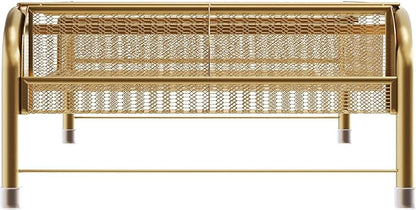 Martha Stewart Ryder Gold Mesh Metal Desktop Monitor Stand Riser with Organizer Drawer and Side Storage